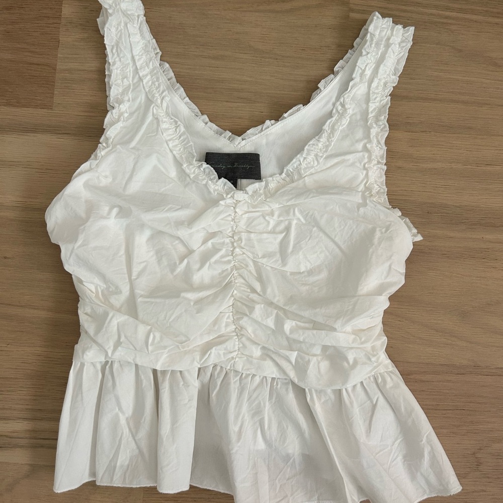 Sunday in Brooklyn White Ruffled V-Neck Peplum Tank